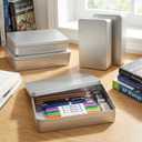 4 Pieces Mixed Sizes Rectangular Empty Tin Box Containers for Gift, Jewelery & Home Organization (Silver)