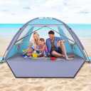 Happy Travel Beach Tent, UPF 50+ UV Protection Sun Shade Shelter for 3/4/5/6/7/8 Person, Portable Beach Canopy for Family & Baby, Lightweight & Easy Setup Beach Cabana with 3 Ventilation Mesh Windows