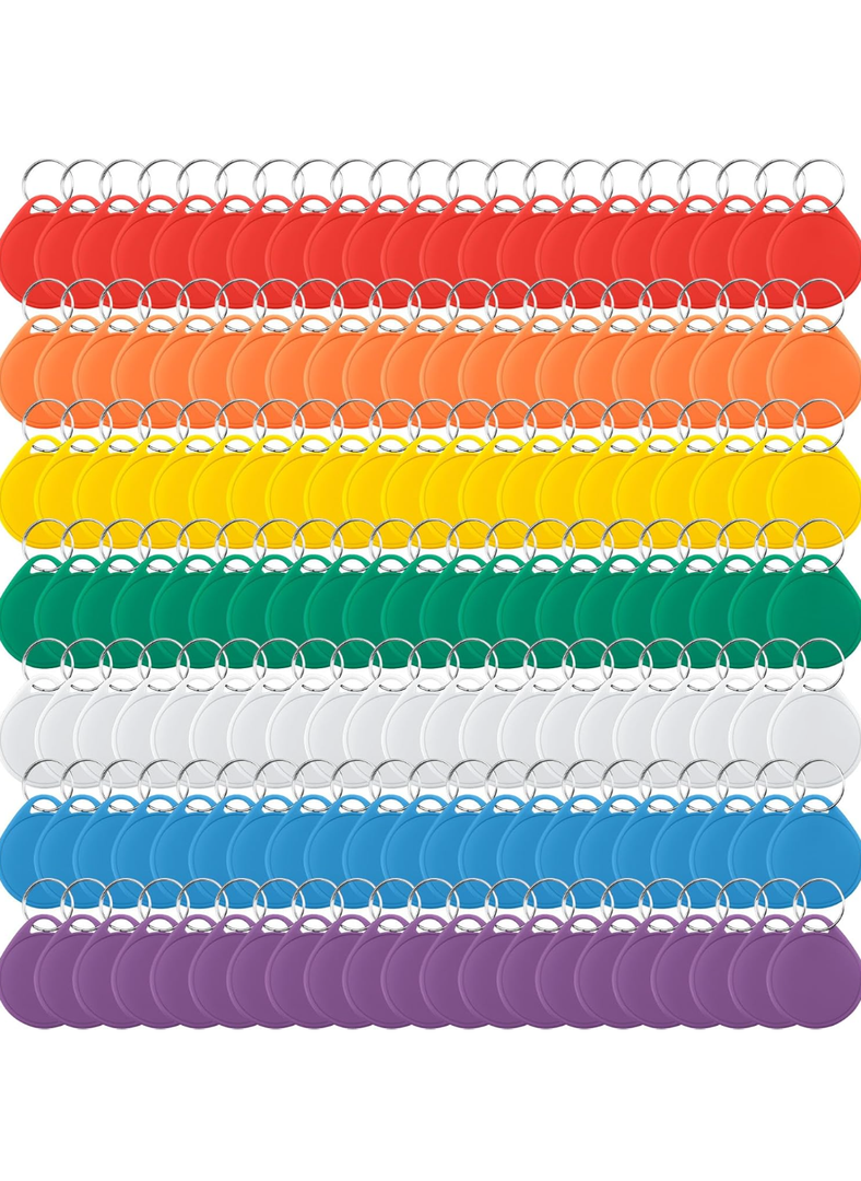 Round Plastic Key Tags Colorful Key Ring Tags with Waterproof Writable Key Labels Tags for Keys Luggage, 7 Colors