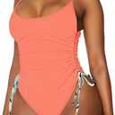 Viottiset Women's Ruched High Cut One Piece Swimsuit Tummy Control Bathing Suit Monokini (Large, Coral)