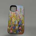 for iPhone 13 Case - Wireless Charging Compatible - Dual-Layer Hard Shell + Silicone Cover - Shockproof Protective Phone Case with Stylish Designs for Women - Wildflowers Painting