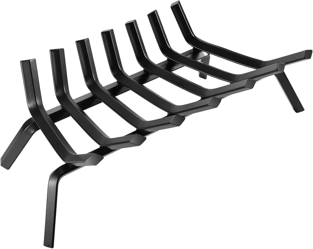 Fireplace Log Grate 24 Inch Cast Iron Fire Place Grates Heavy Duty Solid Steel 3/4 7 bars Firewood Stove Indoor Chimney Hearth Outdoor Fire Pit Log Burning Rack