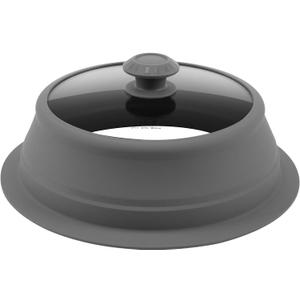 Collapsible Microwave Splatter Lid with Vented Tempered Glass Cover Wok Lid for Microwave Safe, Stockpot Steamer Pot Pan 10.5-11 inch Universal Multifunction Silicone Cover (Grey)