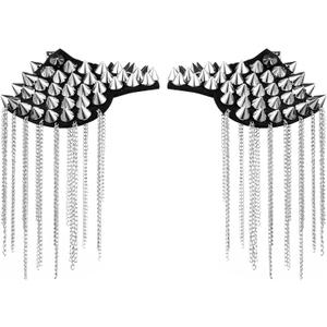 BESTOYARD Silver Epaulettes Rivet Tassel Epaulet Shoulder Spiky Boards - Vintage Halloween Cosplay Shoulder Epaulets Pads for Adult Gothic Party Costumes Accessories