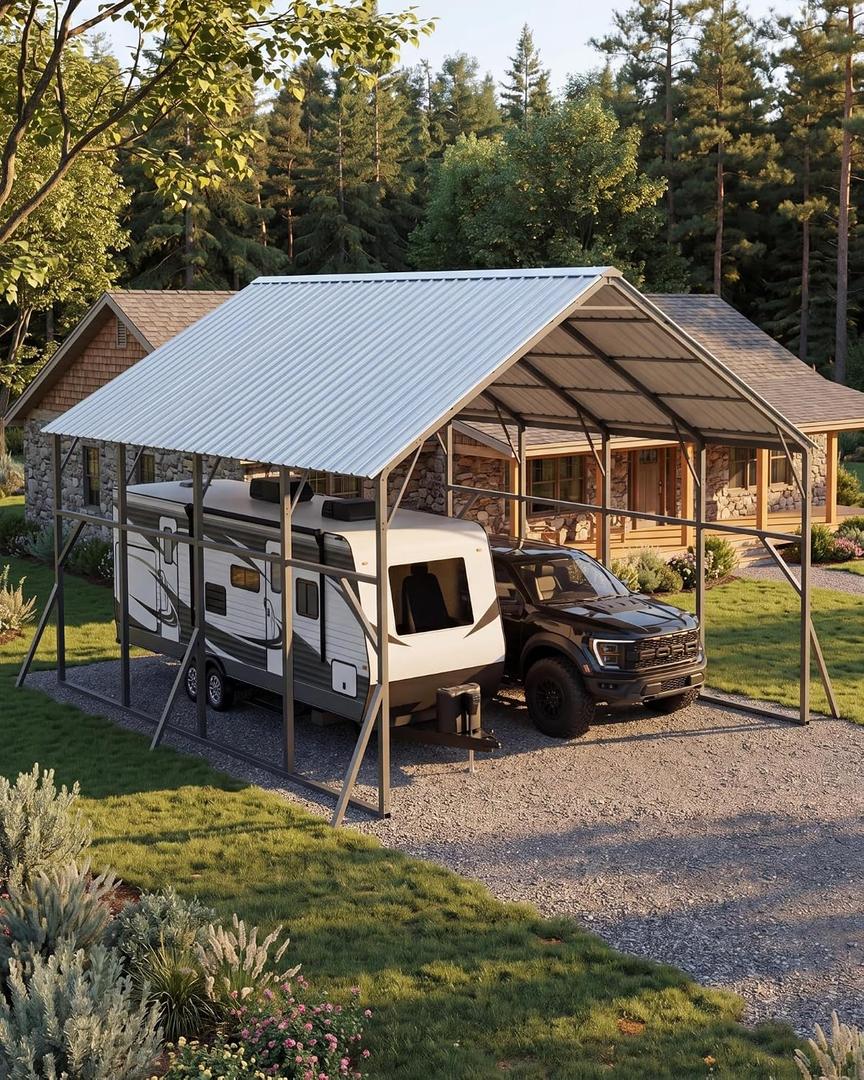 GarveeLife 20x20 ft Vertical Roof Metal Carport, Heavy-Duty 2 Cars Car Port | 120 Steep-Pitch Roof for Snow Shedding / 173" High-Clearance / for RVs & Tractors / Reinforced Frame for All Weather