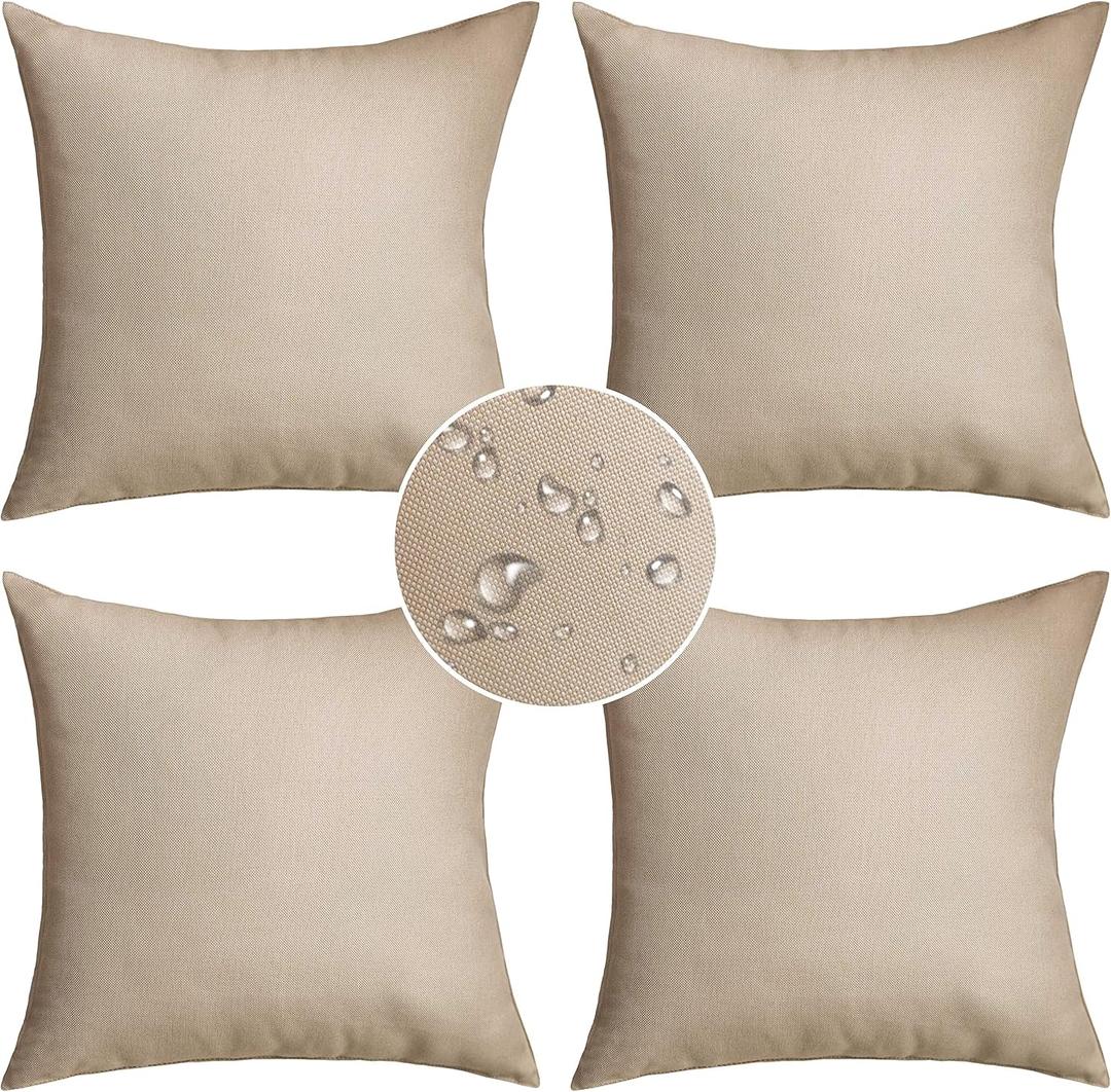 Demetex 20x20 Pillow Covers Outdoor Pillows Waterproof Throw Pillow Covers Decorative Throw Pillows for Couch Sofa Patio Furniture, Set of 4, 20 x 20 Inch, Beige