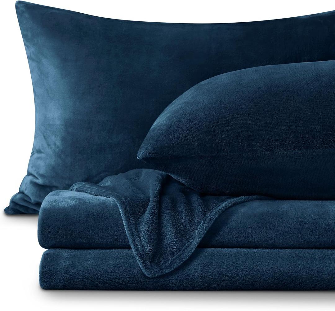 BEDELITE Flannel Sheets King Size Navy - Super Soft Fleece Sheets Set Fluffy Extra Plush, 4 Piece(Include Fitted Sheet, Flat Sheet, 2 Pillowcases)