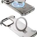 Natural Titanium Frameless for iPhone 15 Pro Case with Magsafe Kickstand, Bezel Less Metal Slim Hard Shockproof Ultra Thin for iPhone 15pro Case with Ring Stand Holder Magnetic Cover for Men