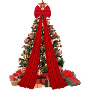 Extra Large Christmas Tree Topper Bows 78.7 x 15.7 Giant Bow Red Velvet Bow with Long Streamers for Tree Front Door Patio Outdoor Christmas Decorations (Red)