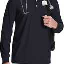 Scrub Shirt for Men Lab Medical Polo Nurse Doctor Stand Up Collared Long Sleeve Medicine Work Top (Black, XXL)