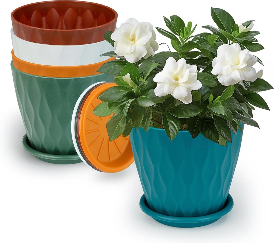 6 inch Plant Pots 10 Packs Thickened House Plant Pots Indoor Outdoor Flower Pots with Drainage Holes and Saucers (Multicolor)