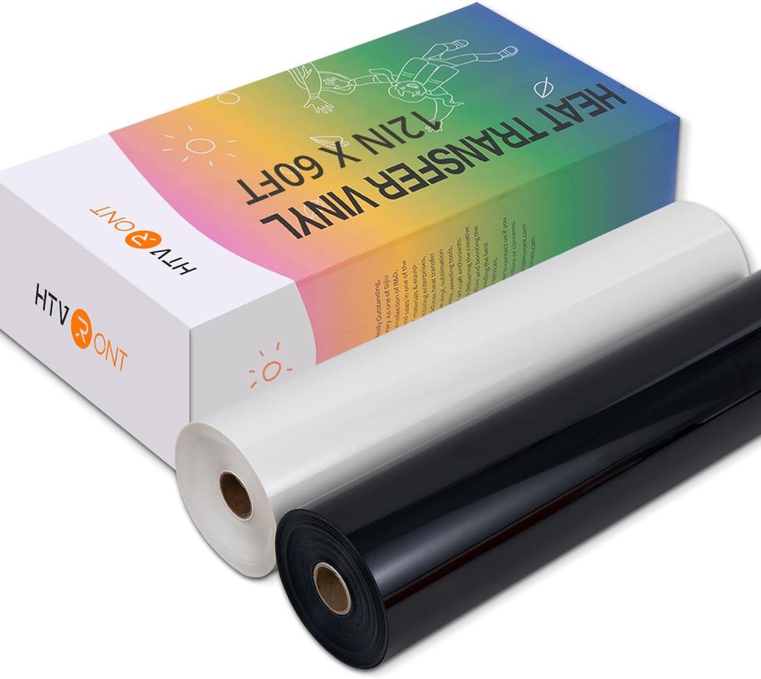 HTVRONT Heat Transfer Vinyl Black & White Iron on Vinyl-12 x 60FT Black & White HTV Vinyl Roll Easy to Cut & Weed for Heat Vinyl Design