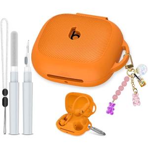 [5in1 Set] Silicone Case for Powerbeats Pro 2 (2025), Shockproof Protective Cover Compatible with Beats Powerbeats Pro 2 Women Powerbeats Pro 2 Case Cover with Fashion Keychain & Cleaner Kit (Orange)