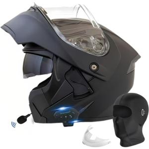 Bluetooth Motorcycle Helmet,Modular Motorcycle Helmet with Bluetooth,DOT Approved Dual Visor Full Face Flip up Bluetooth Integrated Motorcycle Helmets for Adults Men Women (Matte Black, XX-Large)