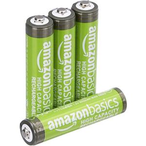 Amazon Basics 4-Pack Rechargeable AAA NiMH High-Capacity Batteries, 850 mAh, 1.2V, Low Self Discharge, Pre-Charged, Recharge up to 500x Times