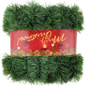 50FT Green Christmas Garland Decorations, Christmas Artificial Pine Greenery Garland Outdoor Indoor Decor, Straight Faux PVC Soft Garland for Stairs Railing Fireplace Window Mantle Home Party Decor
