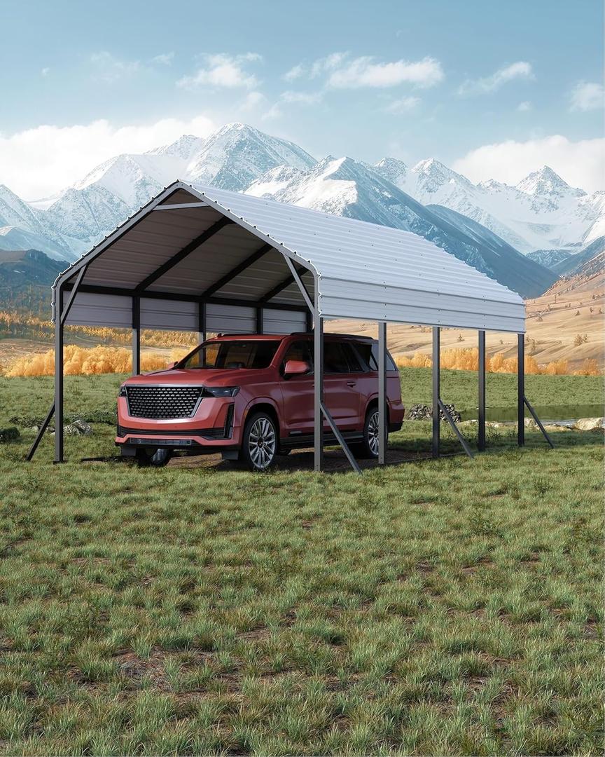 GarveeLife 13 ft x21 ft x11 ft Oversized Metal Carport, Steel Heavy Duty Car Ports for All-Weather, Tall Carport for Full-Size Pickup Trucks, Boats, and Tractors, N.W. 660 LBS