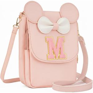2 x Girls Purse Crossbody Bag Personalized Gifts for 6 7 8 9 10 11 12 Year Old | Initial Mouse Ears Sling Bag Toddler Purse with Adjustable Strap, Tween Girls Fashion, Christmas Brithday Gift for Girls Kids