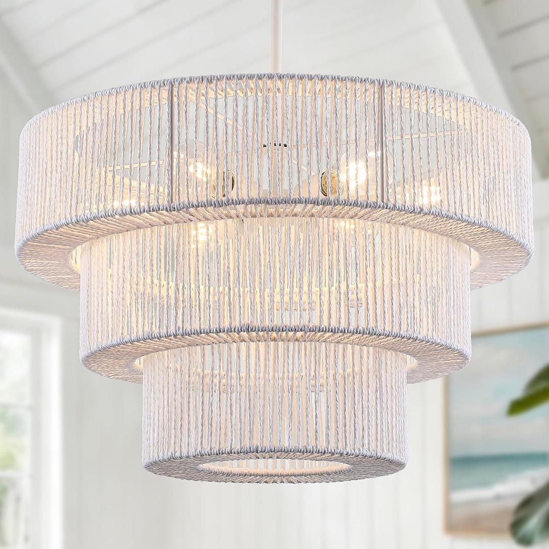 25.19" Boho Large Rattan Chandelier Light Fixture, 6-Light for Foyer, White
Farmhouse Pendant Light Hand Woven Chandeliers for Kitchen Bedroom, Dining Room, Living Room, Hallway