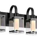 TODOLUZ 6-Light LED Modern Bathroom Vanity Light Fixtures with 5 Color Modes, Black Dimmable Vanity Lighting with Frosted Column and Clear Glass Shade LED Wall Lamp(Bulbs Included)