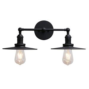 Phansthy 2 Lights Sconce with Switch Matte Black Vanity Light with Dual 7.87 Inches Flat Crafted Light Shade (Matte Black)(No bulbs included)