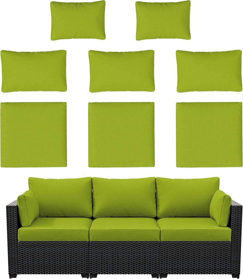 8p Outdoor Cushion Slipcovers Outdoor Patio Cushions Covers Replacement Waterproof with Zipper for 3-Seat Outdoor Rattan Sofa Patio Furniture Cushion Covers Grass Green, Covers Only