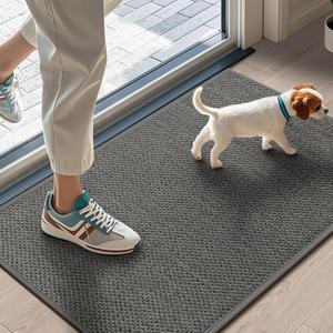 LEKEEPGO Door Mat 17"x29", Non Slip Door Mat Indoor Entrance, Rubber Backing Indoor Door mats Washable Absorbent Low-Profile Doormat Front Entryway Entry Resist Dirt Inside Door Mats, Grey