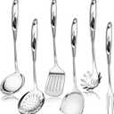 Stainless Steel Cooking Utensils Set - 6 Piece Kitchen Utensils Set, One Piece Seamless Handle Stainless Steel Utensils with Hanging Hole, Dishwasher Safe, Silver