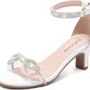 Dufannie Girls High Heels Sandals Girls Dress Shoes Rhinestone Open Toe Ankle Strap Kids Pumps Sandals Flower Wedding Church Party Dance for Little Big Kid