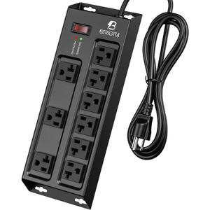 Heavy Duty Metal Power Strip, 20 AMP Surge Protector with 9 Outlets, 12 Gauge Industrial Strength for Shop & Garage Use, 6 FT Extension Cord Included, Durable T-Slot Design (6FT)