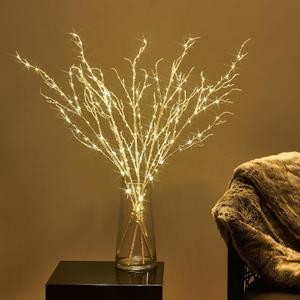 BAOLITVINE Lighted White Twig Branches 32In, Warm White Fairy Lights, Lighted Willow Branches Plug in with Timer, Dimmer for Home Bedroom Fireplace Christmas Decoration Inside Outdoor