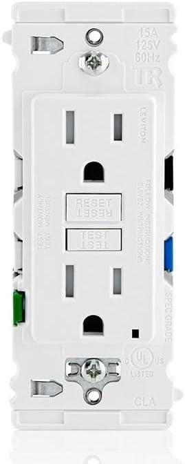 Lever Edge 15 Amp Self-Test, Tamper Resistant GFCI Outlet, EGFT1-W, White