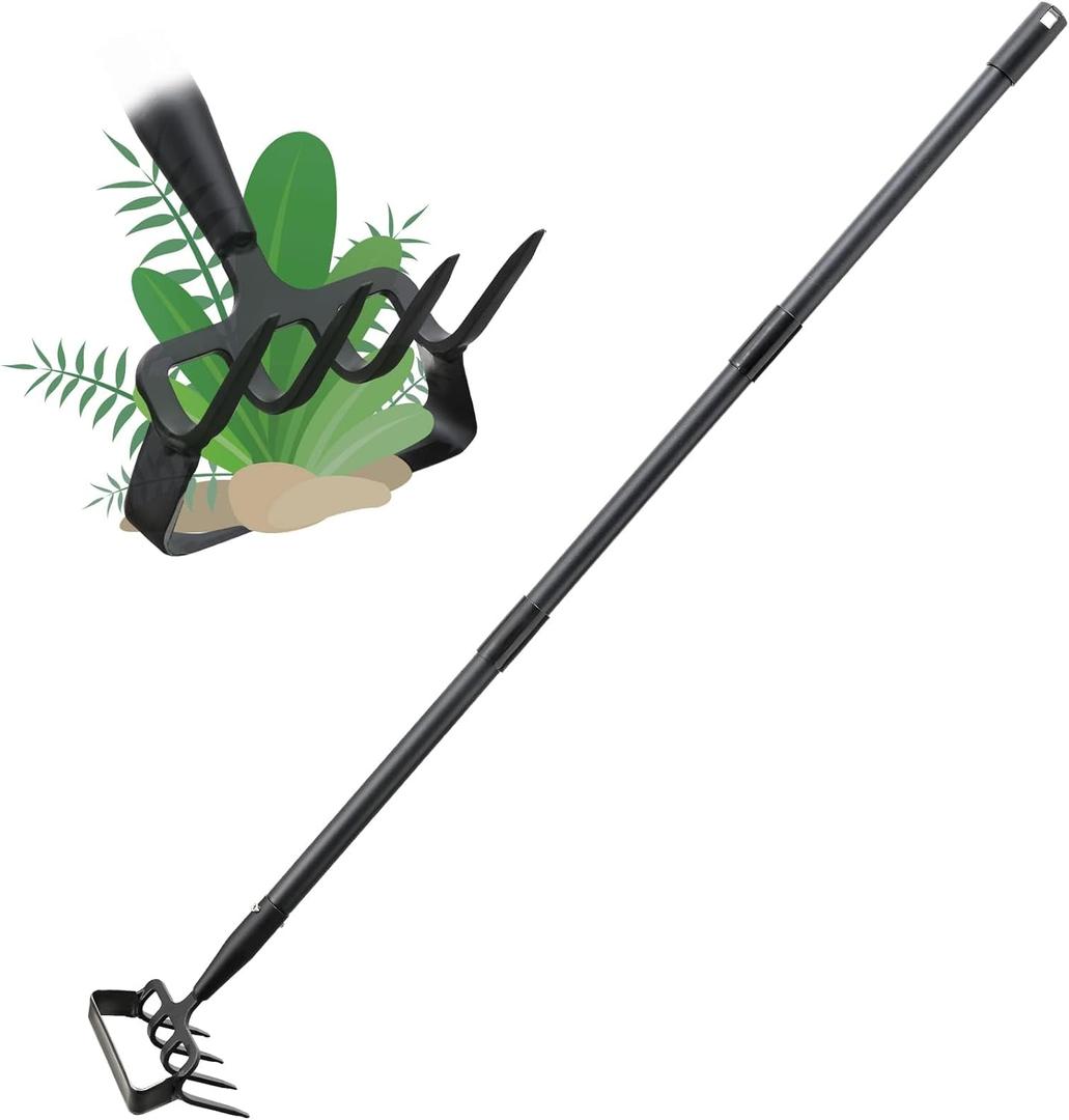 Stirrup Hoe and Cultivator Garden Tool Heavy Duty, Scuffle Loop Action Hoe Weeding Gardening Hand Tools for Women Kids Men, Metal Weeder Scraper Garden Hoe Rake Weed Puller Long Handle 32-62 inch