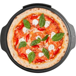 Outset Cast Iron Grill Pizza Pan, 18" Pizza Stone For Oven and Grill (17.3" x 0.5" x 18.8", Black)