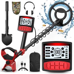 Metal Detector for Adults - IP68 Full Waterproof Gold Detector - 4000mAh Professional Rechargeable Gold Metal Detectors - 5 Detection Mode for Beach, Parks & Underwater Treasure Hunting (Red)