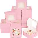 Bakepacker Pink 30-Packs Bakery Boxes with Window 6x6x3 inches Thick & Sturdy Macaroon Pastry Boxes Cookie Boxes for Bakerys