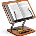Book Stand for Reading, 360 Rotating Hands Free Book Holder, Adjustable Height and Angle, Page Clip for Cookbook, Recipe, Magazine, Laptop,Tablet, Foldable for Kitchen, Office, School