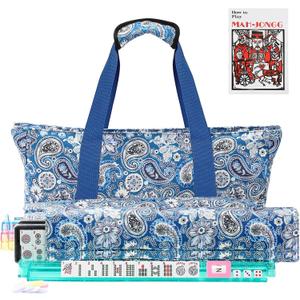 American Mahjong Tile Set,166 Premium White Tiles Mahjong Set, 4 All-in-One Rack/Pushers, Mahjong Tile Set with Flower Carrying Bag