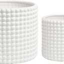MyGift 6 Inch Ceramic Round Planter Pot, 1 Pack Vintage-Style White Ceramic Flower Pots, Indoor Hobnail Textured Cylindrical Succulent Plant Containers