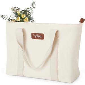 AW BRIDAL Monogram Canvas Tote Bag for Chrismas, Bridal Shower, Retirement, Birthday Gifts for Women Mom Wife Sister Friends (Large)