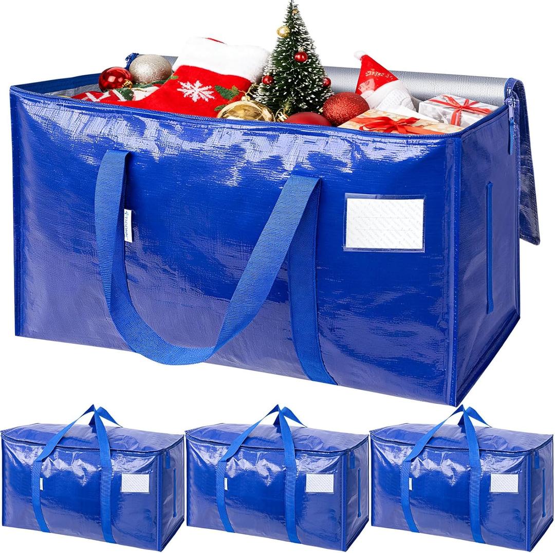 TICONN 4 Pack Extra Large Moving Bags with Zippers & Carrying Handles, Heavy-Duty Storage Tote Moving Boxes for Space Saving (4 Pack, Blue)