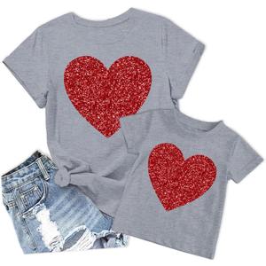 Mommy and Me Valentines Shirts Heart Graphic T-Shirt Family Matching Outfits Mom and Girls Valentine Gift Tee Tops (M)