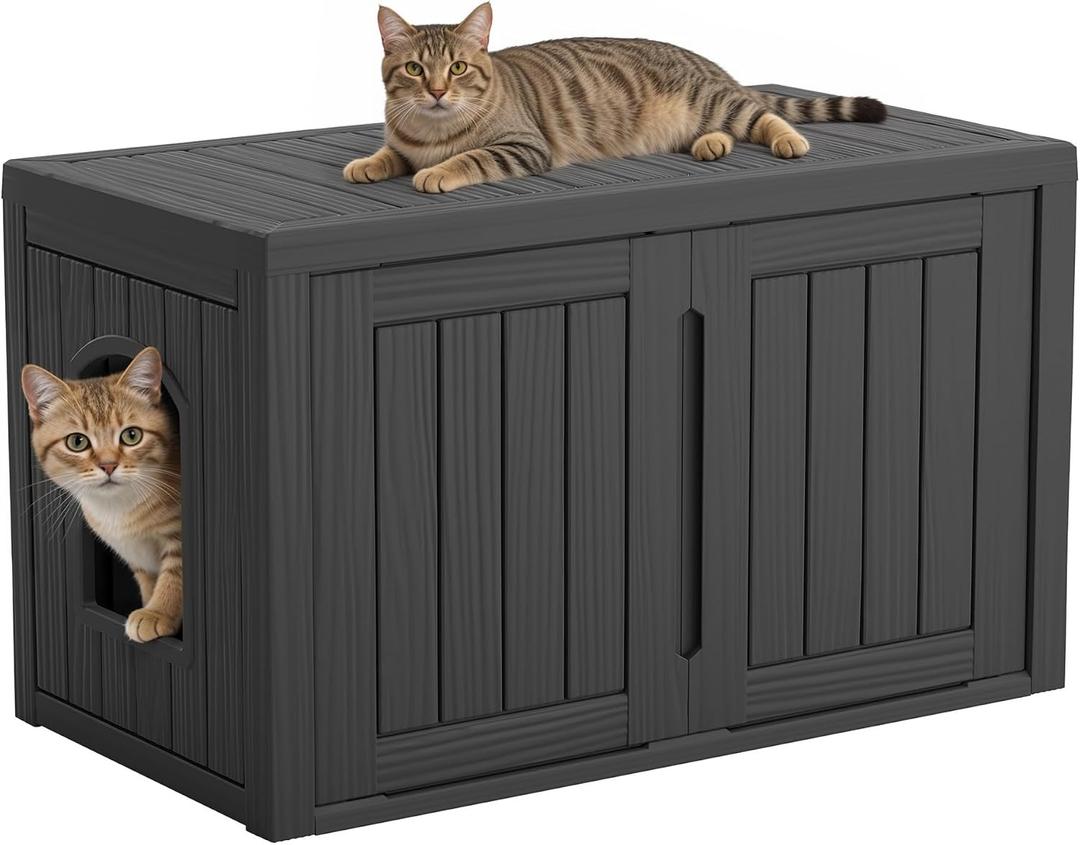 Cat Litter Box Enclosure, Covered Cat Litter Box with Adjustable Partition, Multi-Functional Hidden Enclosed Litter Box Furniture, Easy to Clean & Assemble, Black