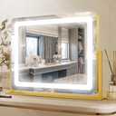 PRIMETEK Vanity Mirror with Lights, 22"x19" Large Makeup Mirror with Lights, Hollywood LED Lighted Makeup Mirror, Touch Sensor with 3-Color Lighting, Dimmable for Vanity Desk Tabletop, Bedroom, Gold