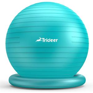 Trideer Exercise Yoga Ball Chair with Base for Home Office Desk, Stability & Fitness Ball Seat to Relieve Back Pain, Home Gym Workout for Abs, Pregnancy Ball with Pump (L(23-26ines/58-65cm), Turkis)