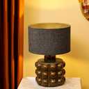 Ceramic Kiln Changed Glaze Table Lamp, 12 x 12 x 18 Inch Ceramic Base with Black Shade, Kiln Change Glaze