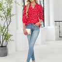 Rapbin 3/4 Length Sleeve Womens Tops 2025 Summer Fall Henley V Neck Button Down Tunic Shirts Casual Business Blouses (Red, M)