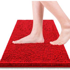 Flotstiga Bathroom Rugs 47x20, Super Absorbent Soft, Thick, Machine Washable Chenille Bath Mat, Non Slip Toilet Floor Rug, Bath Mats for Bathroom Floor, Home Decor Accessories, Red
