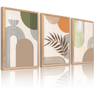 Sage Green Boho Wall Art, Framed Wall Decor for Living Room, 3 Piece Wall Art Decor, Mid Century Modern Minimalist Wall Art for Bedroom, Dining Room, Hotel, Office 16X24IN