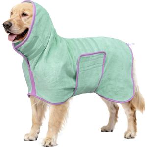 Soft Dog Bathrobe Fast Drying Dog Coat, Super Absorbent Dog Towels for After Bath, Microfiber Pet Robe Adjustable Collar & Belly Warm Keeping Dogs Coat for Pet Dogs & Cats (Green, Small)